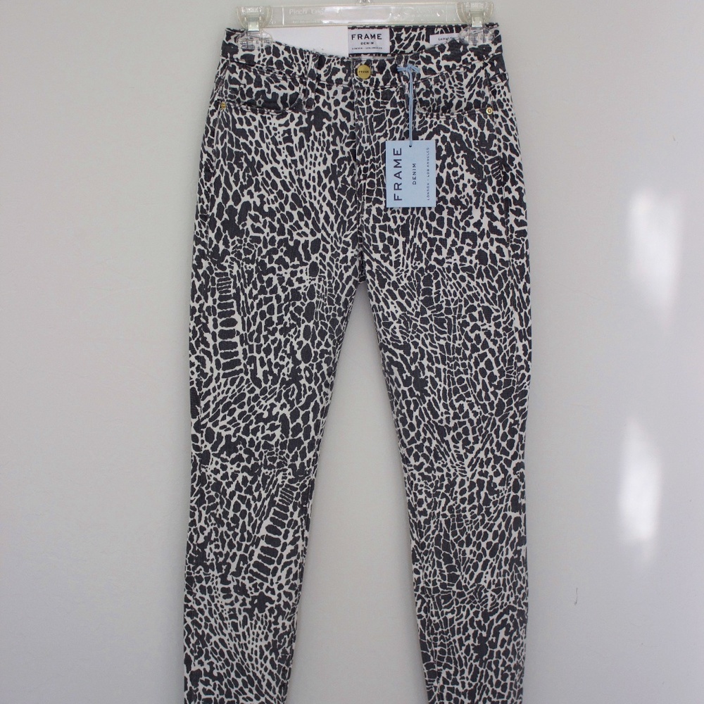 NWT FRAME Le High Skinny Animal Print Jeans Noir Multi Size 25 Designer Denim